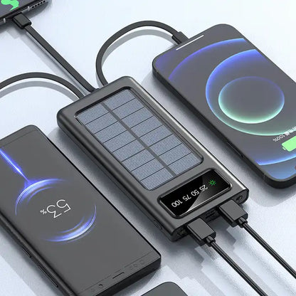 Solar Power Bank 20000CmAh, Fast Charging Built in Cable / باور بانك يعمل بالطاقة الشمسية بسعة 20000 سم أمبير، كابل مدمج للشحن السريع