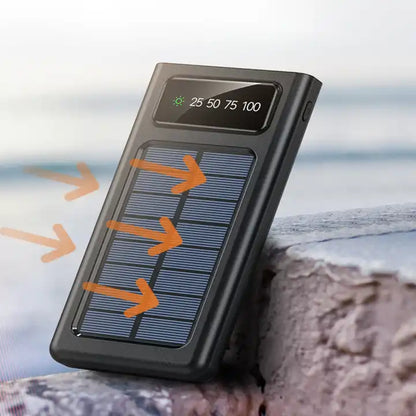 Solar Power Bank 20000CmAh, Fast Charging Built in Cable / باور بانك يعمل بالطاقة الشمسية بسعة 20000 سم أمبير، كابل مدمج للشحن السريع